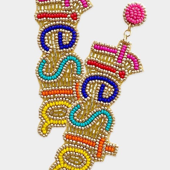 NWT Fiesta Felt Back Beaded Earrings Cinco De Mayo - Picture 1 of 1